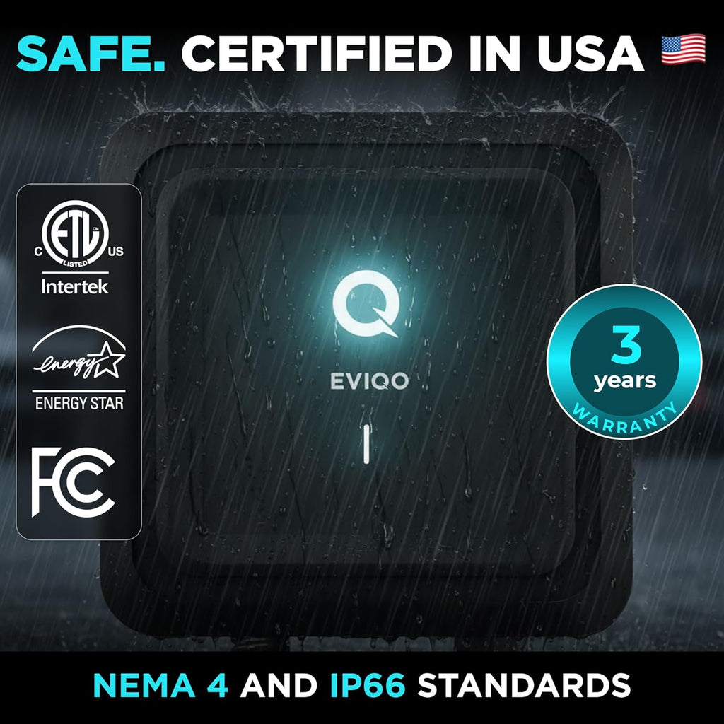 EVIQO Level 2 EV Charger, 40A (9.6kW), 240V, NEMA 14-50 Plug-in, J1772 for Non-Tesla EVs